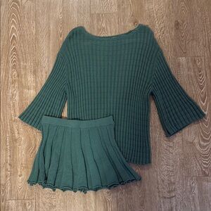 Free People Green Knit Top and Skirt Set